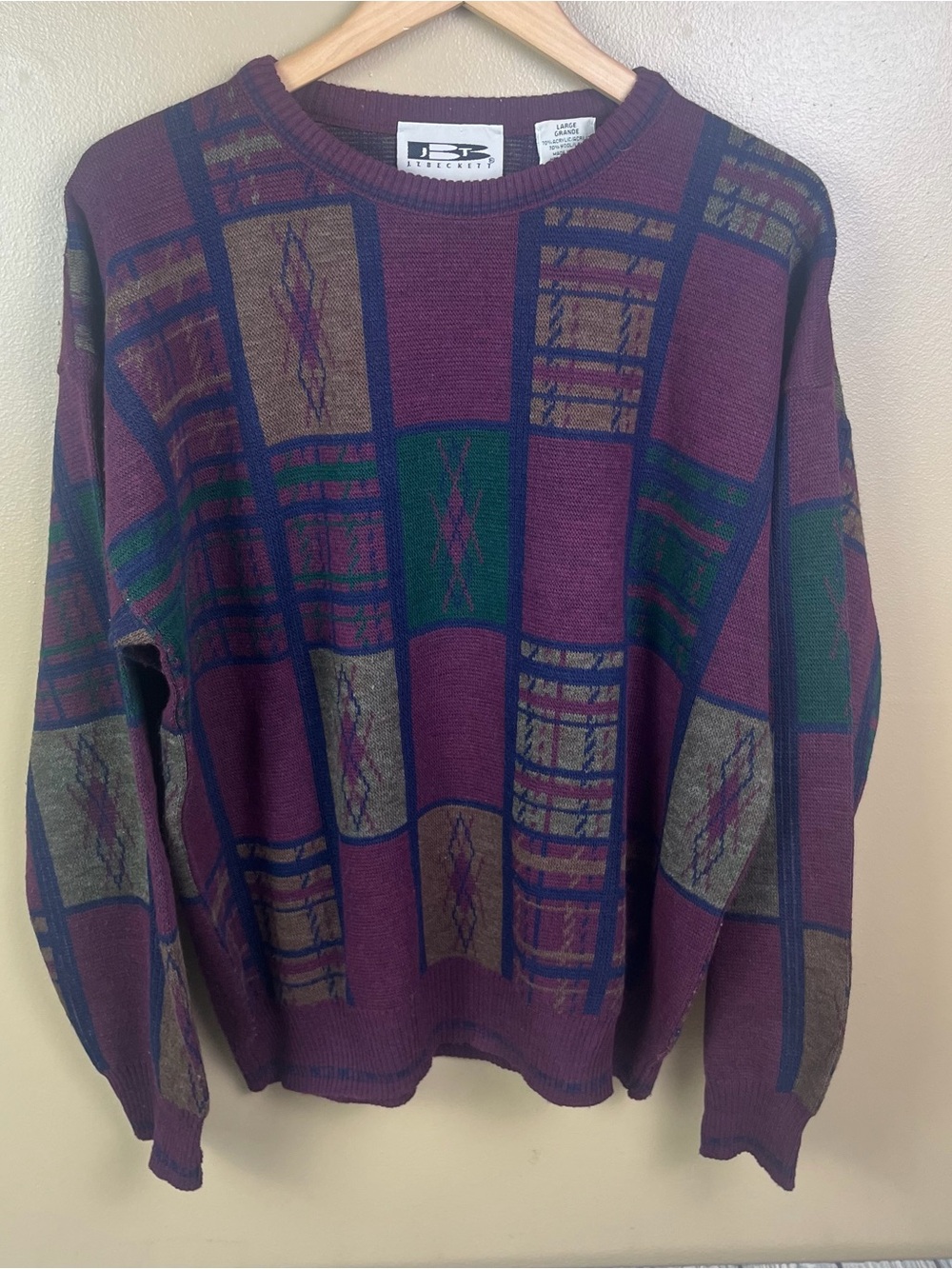 Vintage Eclectic Grandpa Sweater Size Large Wool Blend